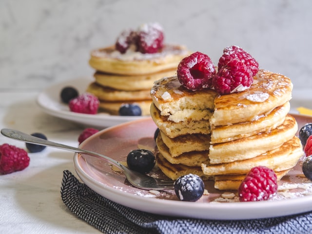 Stack of pancakes with berries