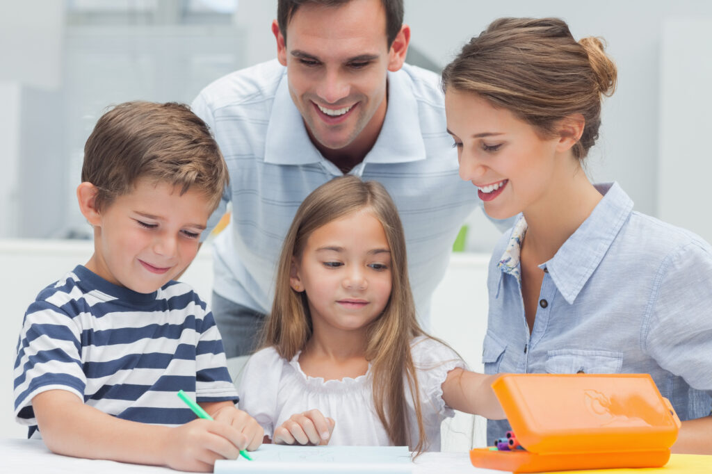 Family working together on a craft project